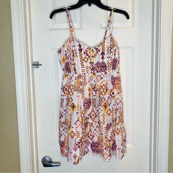 Jolie & Joy Juniors Mosaic Smocked Button Front Dress Size Large - Picture 3 of 14